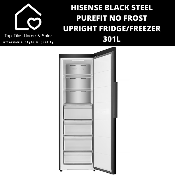 Hisense Black Steel No Frost Upright  Fridge / Freezer Convert Function - 301L