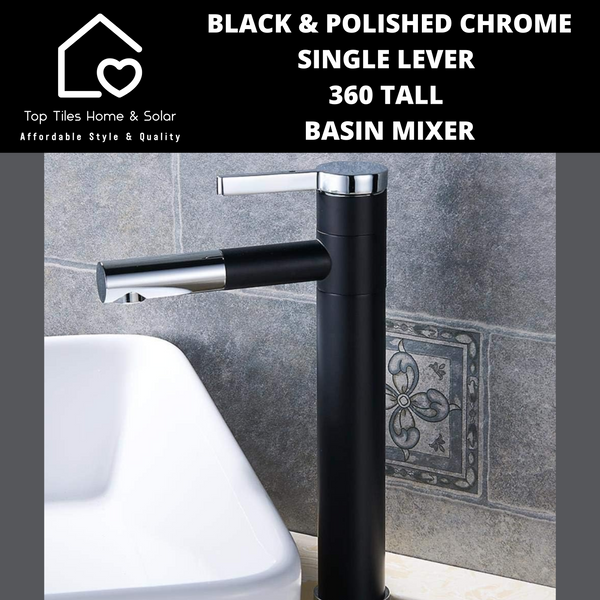 Black And Polished Chrome Single Lever 360 Tall Basin Mixer