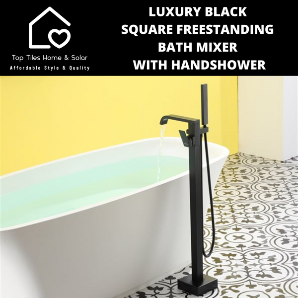 Luxury Black Square Freestanding Bath Mixer With Handshower