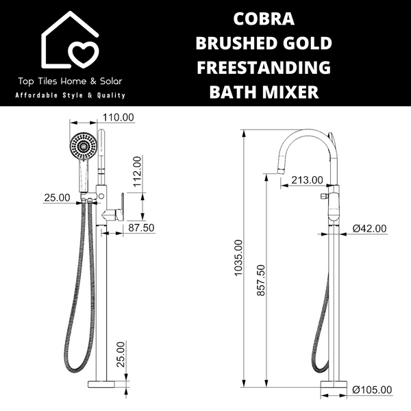 Cobra Brushed Gold Freestanding Bath Mixer