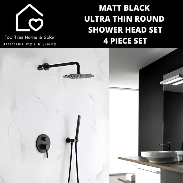 Matt Black Ultra Thin Round Shower Head Set - 4 Piece Set