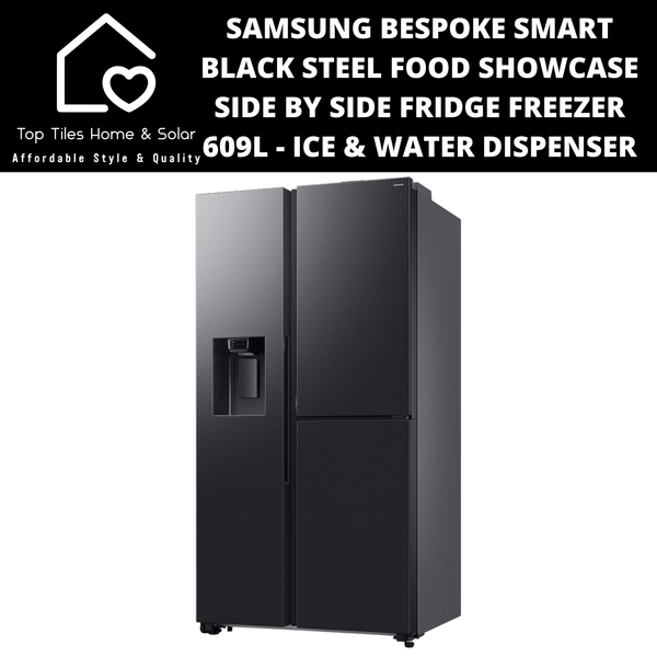 Samsung 3 Door Smart Black Steel Food Showcase Side by Side Fridge Freezer - 609L