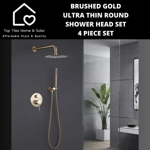 Brushed Gold Ultra Thin Round Shower Head Set - 4 Piece Set