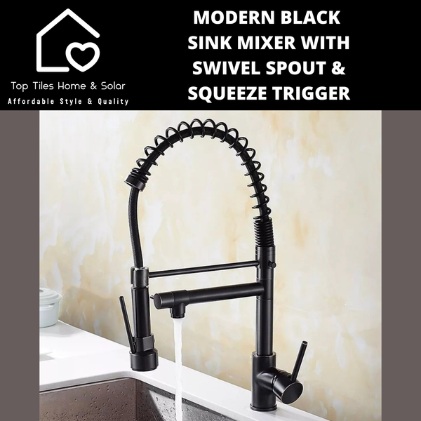 Modern Black Sink Mixer with Swivel Spout & Squeeze Trigger