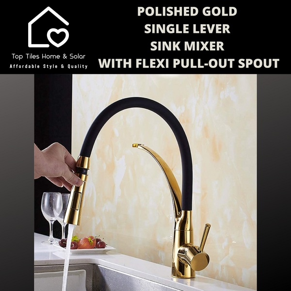 Polished Gold Single Lever Sink Mixer With Flexi Pull-Out Spout