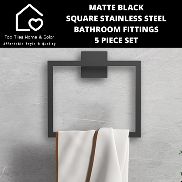 Matte Black Square Stainless Steel Bathroom Fittings - 5 Piece Set