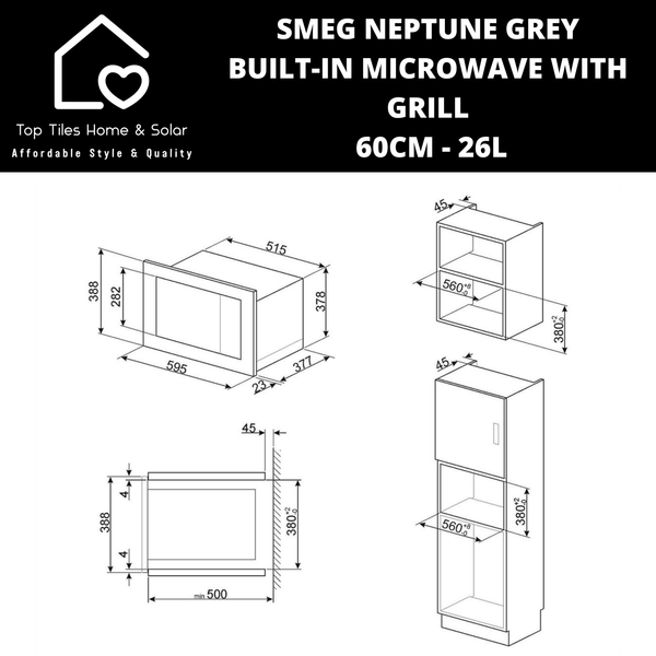 Smeg Neptune Grey Glass Built-in Microwave with Grill - 60cm - 26L