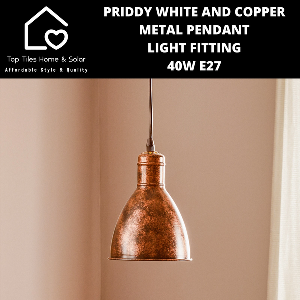 Priddy White and Copper Metal Pendant Light Fitting - 40W E27
