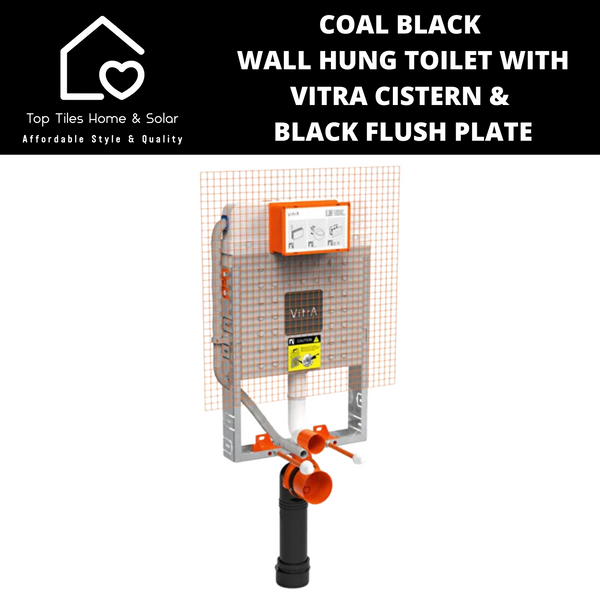 Coal Black Wall Hung Toilet with Vitra Cistern & Black Flush Plate