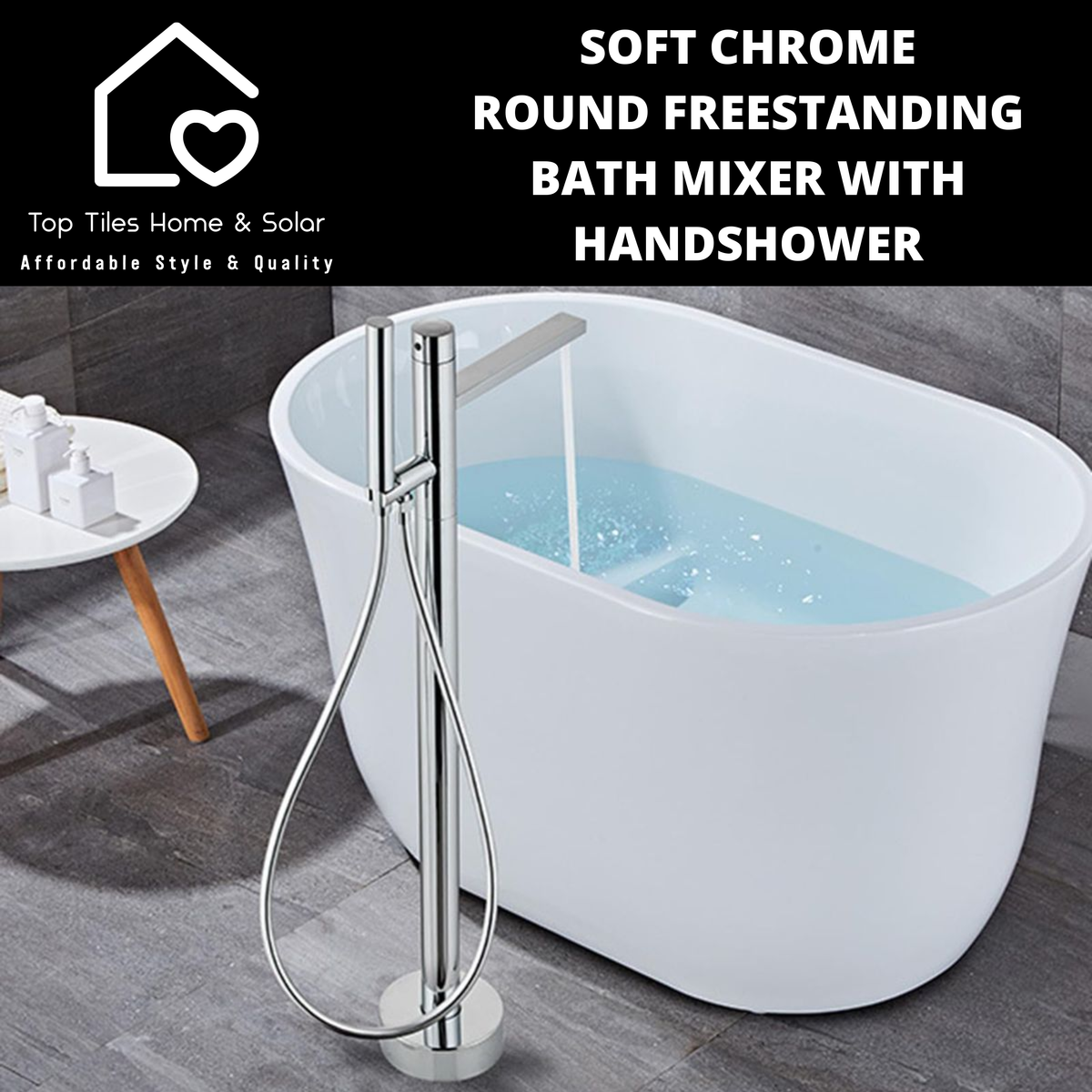 Soft Chrome Round Freestanding Bath Mixer With Handshower – Top Tiles ...