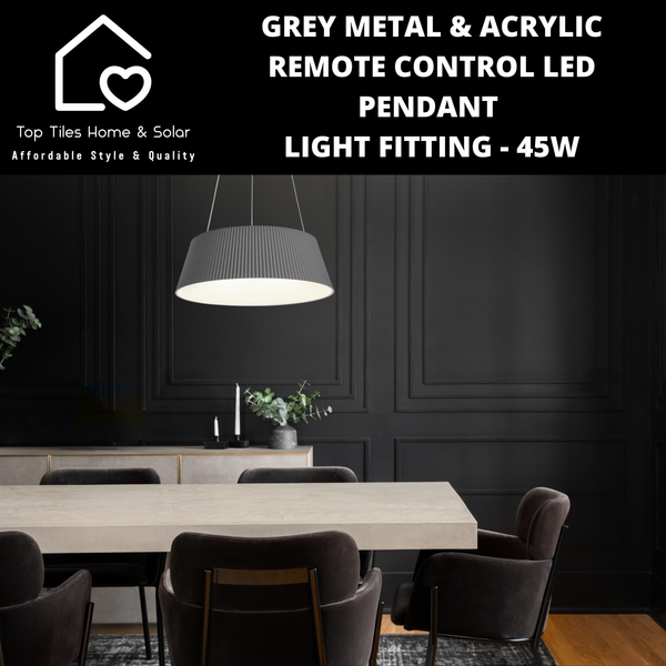 Grey Metal & Acrylic Remote Control LED Pendant Light Fitting - 45W