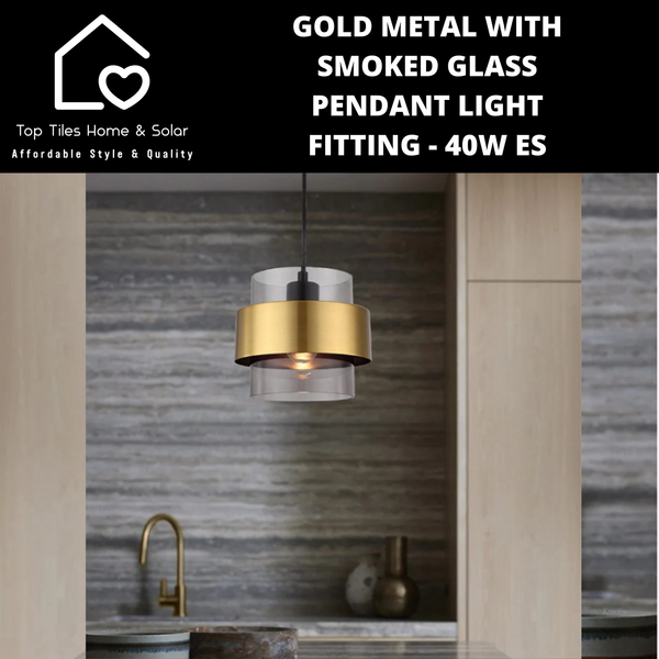 Gold Metal with Smoked Glass Pendant Light Fitting - 40W ES