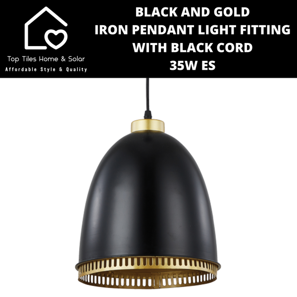 Black and Gold Iron Pendant Light Fitting with Black Cord - 35W ES