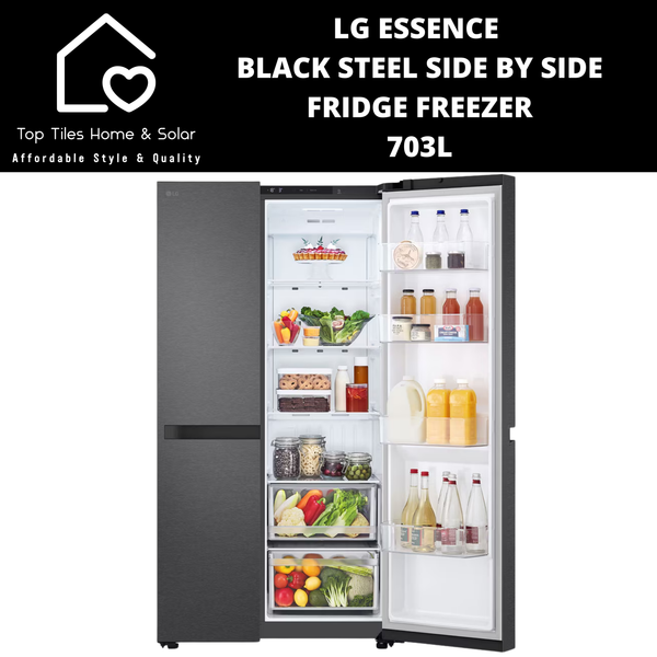 LG Essence Black Steel Side by Side Fridge Freezer - 703L