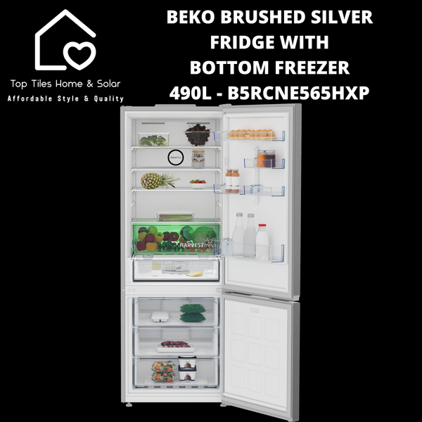 Beko Brushed Silver Fridge with Bottom Freezer - 490L B5RCNE565HXP