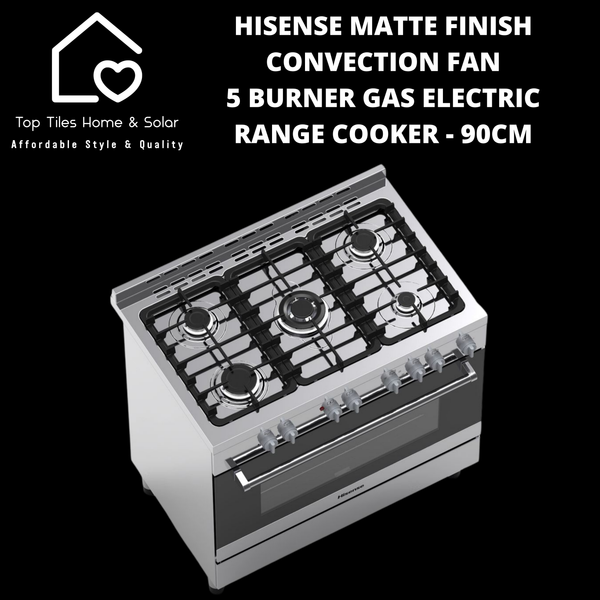 Hisense Matte Finish Convection Fan 5 Burner Gas Electric Range Cooker - 90cm