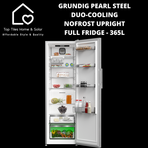 Grundig Pearl Steel Duo-Cooling NoFrost Upright Full Fridge - 365L