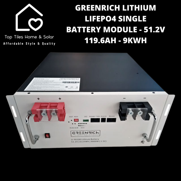 Greenrich UP6100 Lithium LiFePo4 Single Solar Battery Module - 51.2V 119.6Ah 9kWh