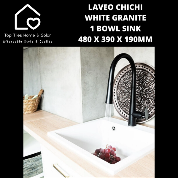Laveo Chichi White Granite 1 Bowl Sink - 480 x 390 x 190mm