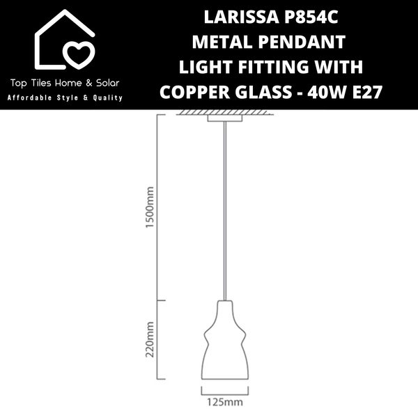 Larissa P854C Metal Pendant Light Fitting with Copper Glass - 40W E27