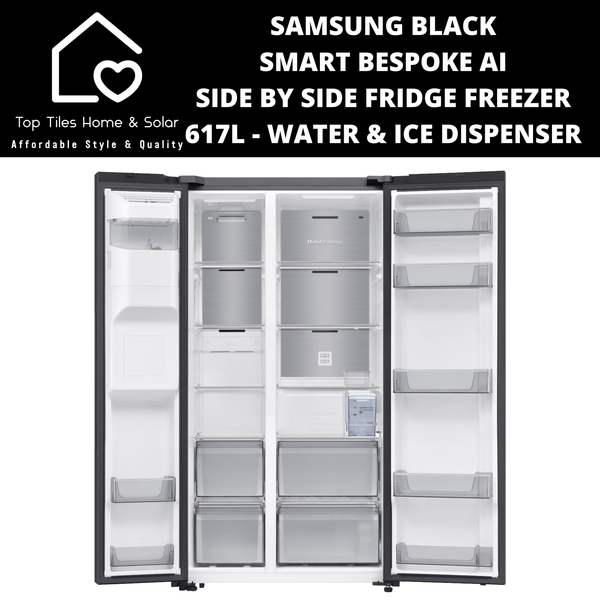Samsung Black Smart Bespoke Ai Side by Side Fridge Freezer - 617L