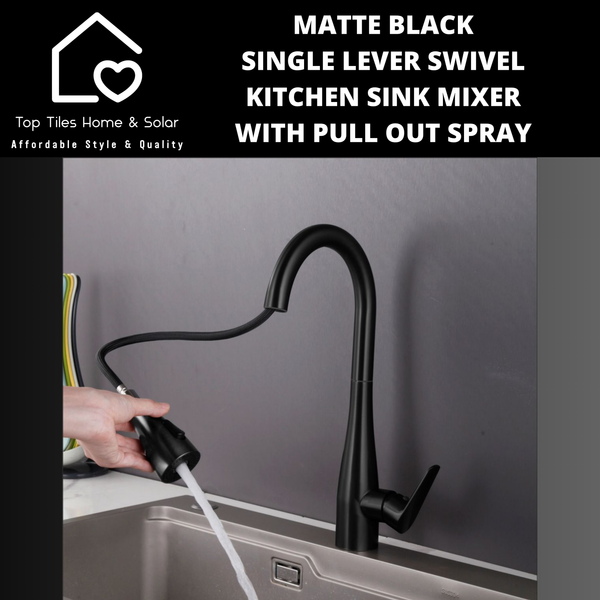 Matte Black Single Lever Swivel Kitchen Sink Mixer with Pull Out Spray