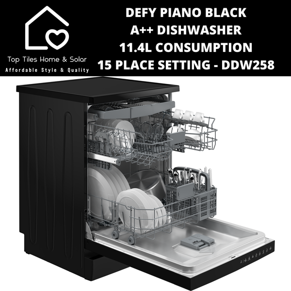 Defy Piano Black A++ Dishwasher 11.4L Consumption - 15 Place Setting DDW258