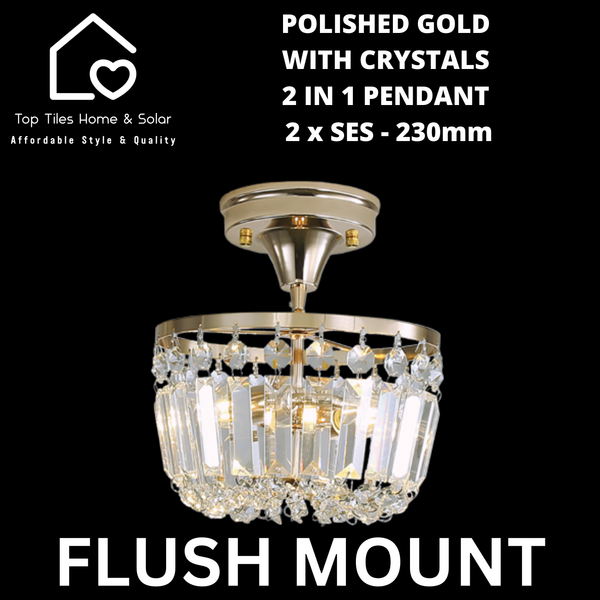 Polished Gold with Crystals 2 in 1 Pendant - 2 x SES - 230mm