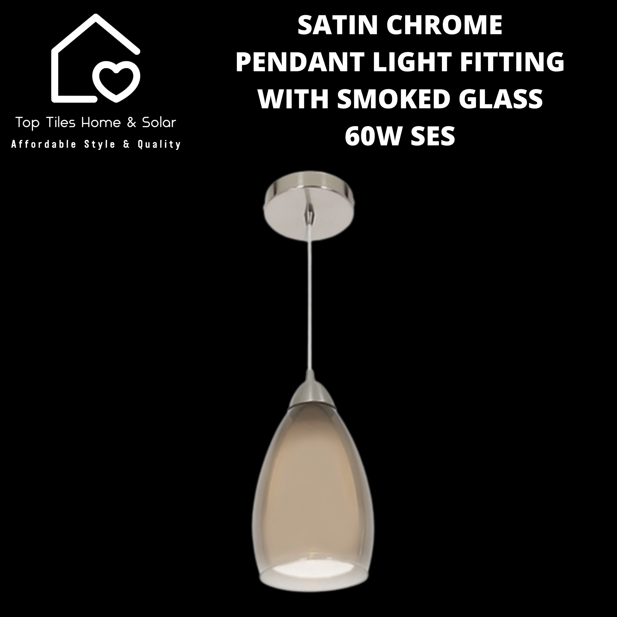 Satin Chrome Pendant Light Fitting with Smoked Glass - 60W SES