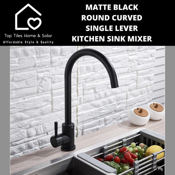 Matte Black Round Curved Single Lever Kitchen Sink Mixer