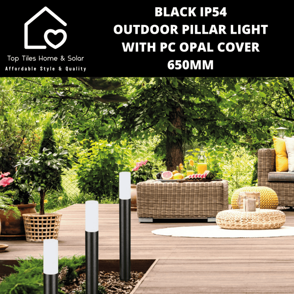 Black IP54 Outdoor Pillar Light with PC Opal Cover - 650mm