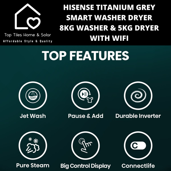 Hisense Titanium Grey Smart Washer Dryer - 8kg Washer & 5kg Dryer