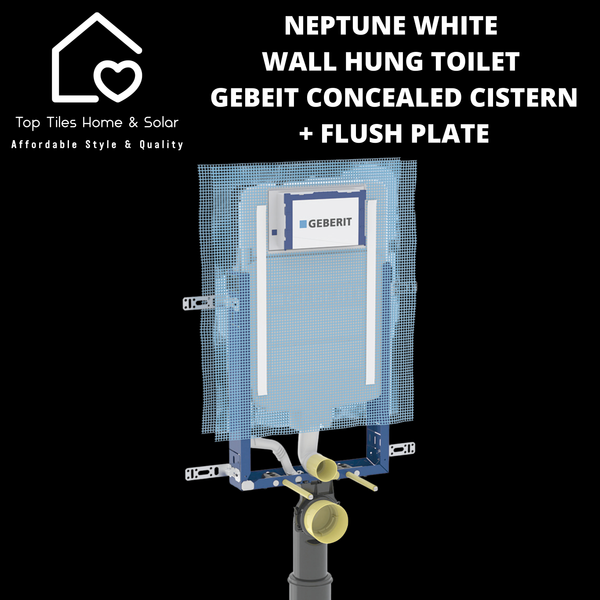 Neptune White Wall Hung Toilet With Geberit Concealed Cistern & Dual Flush Plate