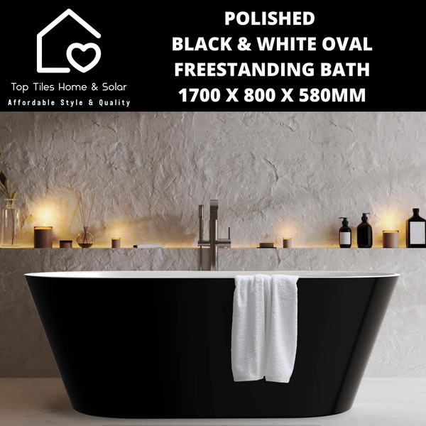 Polished Black & White Oval Freestanding Bath - 1700 x 800 x 580mm