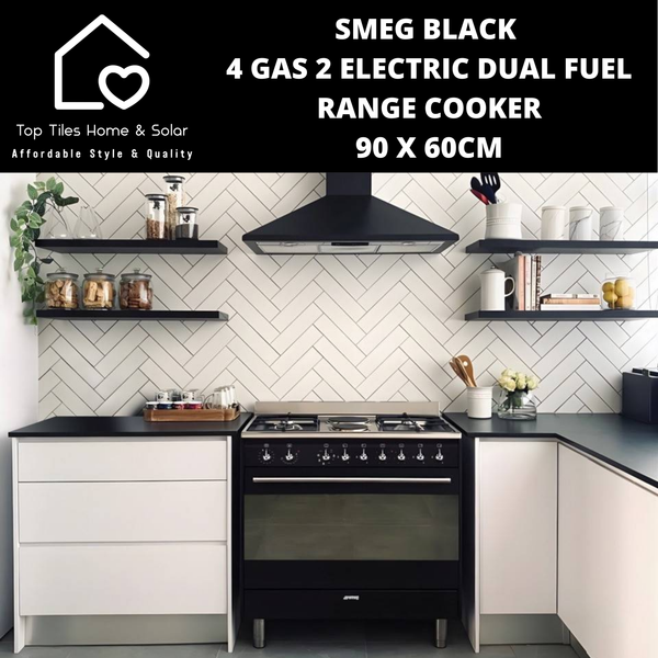 Smeg Black 4 Gas 2 Electric Dual Fuel Range Cooker - 90 x 60cm