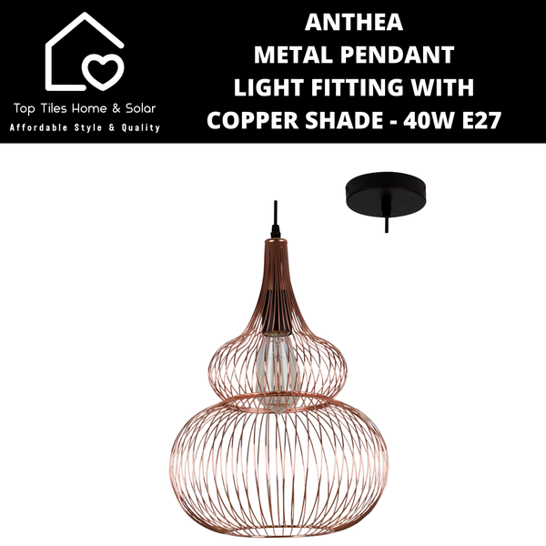 Anthea Metal Pendant Light Fitting with Copper Shade - 40W E27