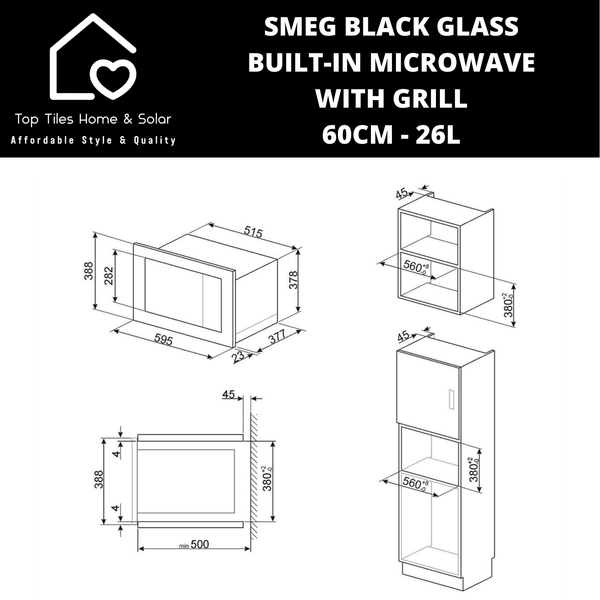 Smeg Black Glass Built-in Microwave with Grill - 60cm - 26L
