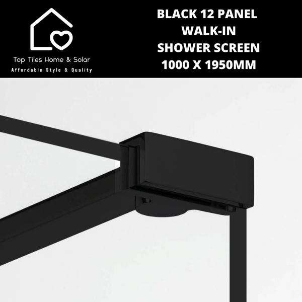 Black 12 Panel Walk-in Shower Screen - 1000 x 1950mm