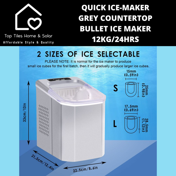 Quick Ice-Maker Grey Countertop Bullet Ice Maker - 12kg/24Hrs
