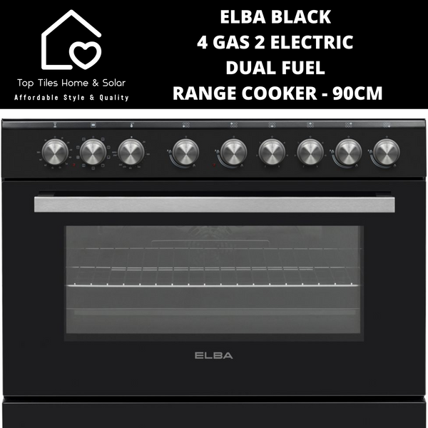 Elba Black 4 Gas 2 Electric Dual Fuel Range Cooker - 90CM