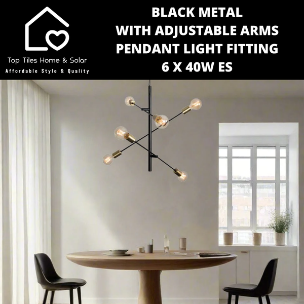 Black Metal with Adjustable Arms Pendant Light Fitting - 6 x 40W ES