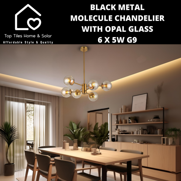 Gold Metal Molecule Chandelier With Amber Glass - 6 x 60W ES