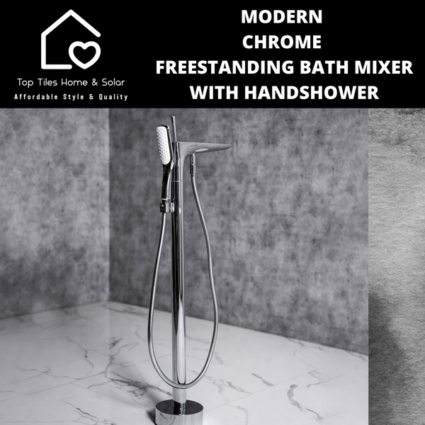 Modern Chrome Freestanding Bath Mixer With Handshower