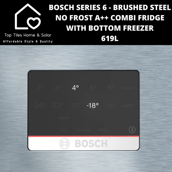 Bosch Series 6 - Brushed Steel No Frost A++ Combi Fridge With Bottom Freezer - 619L