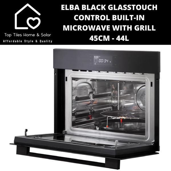 Elba Black Glass Touch Control Built-in Microwave with Grill - 45cm - 44L