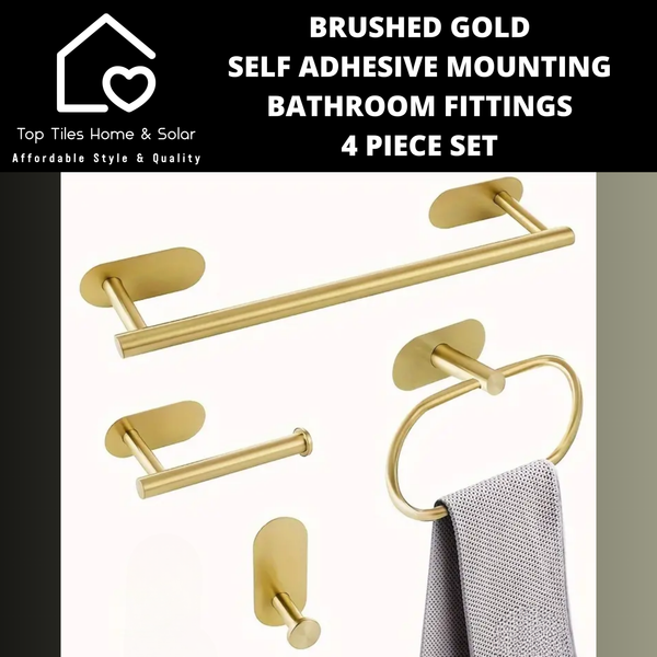 Brushed Gold Self Adhesive Mounting Bathroom Fittings - 4 Piece Set
