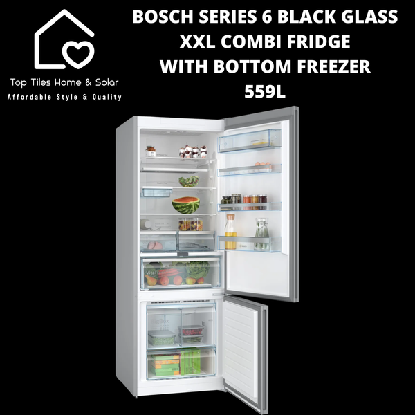 Bosch Series 6 - Black Glass XXL Combi Fridge With Bottom Freezer - 559L