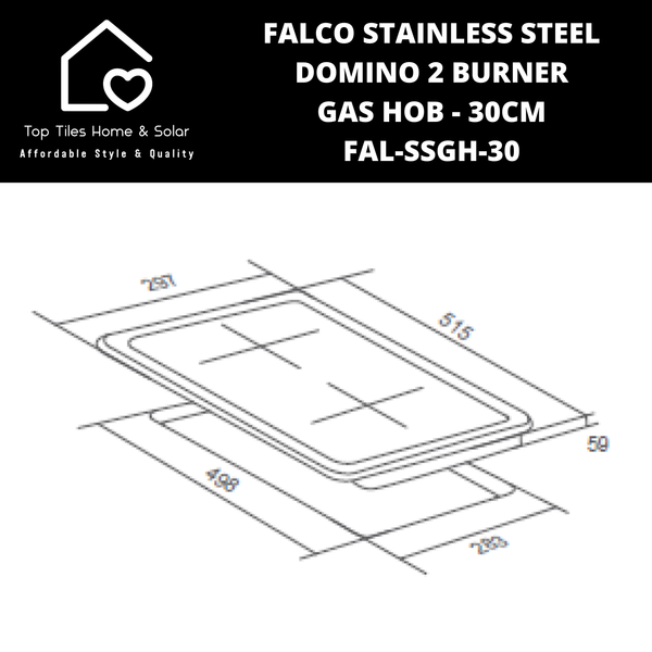 Falco Stainless Steel Domino 2 Burner Gas Hob - 30cm FAL-SSGH-30