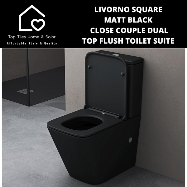 Livorno Square Matt Black Close Couple Dual Top Flush Toilet Suite