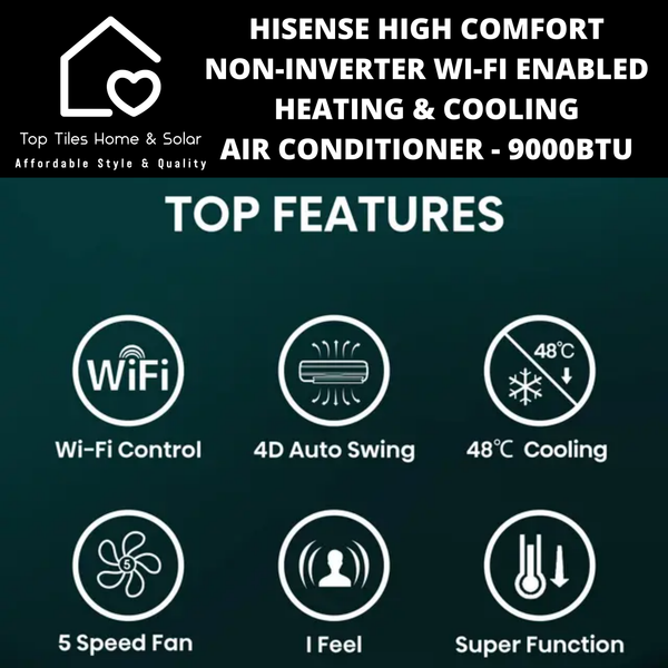 Hisense High Comfort Non-Inverter Wi-Fi Enabled Heating & Cooling Air Conditioner - 9000BTU